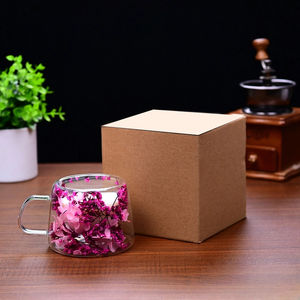 Double Layered Dried Flower <strong>Glass</strong> <strong>Cup</strong> GCD013 High Borosilicate <strong>Glass</strong> with Handle Household Coffee <strong>Cup</strong> - Product Image 5