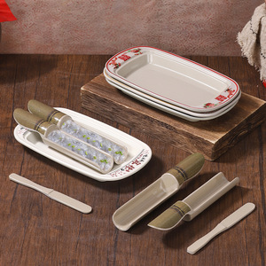Melamine imitation bamboo tube shrimp paste mold two-piece set, seafood hot pot creative three-color shrimp paste <b>plate</b>, fish - Product Image 2