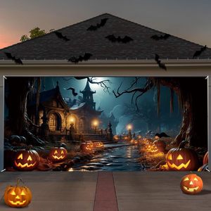 Pancarta para Puerta de Garaje de Halloween, Luna Llena Nocturna Púrpura, <span class=keywords><strong>Tres</strong></span> Brujas, Cementerio, Cubierta Grande para Puerta de Garaje, Decoración Exterior Personalizable - Product Image 2