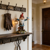 Statue de gnome de jardin extérieur avec lanterne solaire, figurine de nain en résine imperméable avec oiseaux pour décorations de patio, de cour et de pelouse