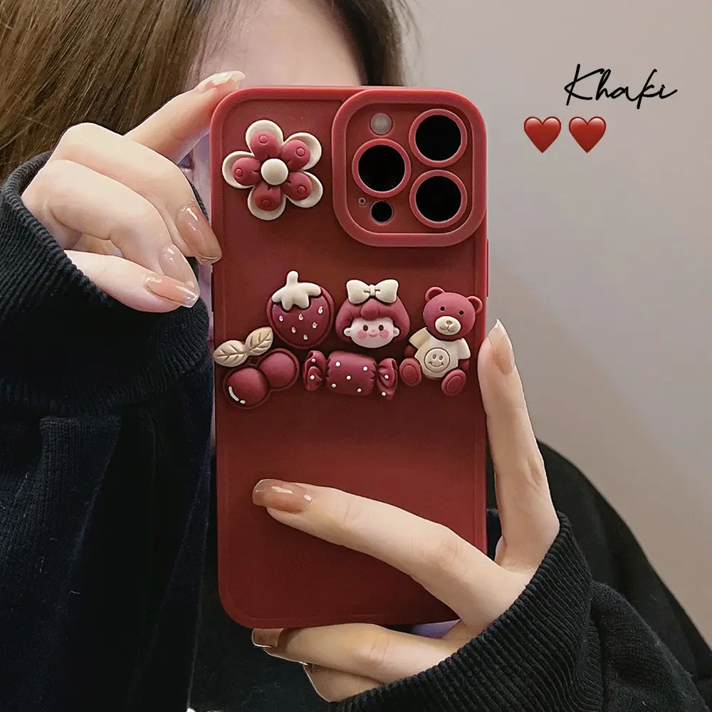 New Design Girl Liquid Silicone 3D Cute Cartoon Flower Bear Phone Case For iPhone 14 13 pro 12 11 pro max X XS XS max 8 7 PLUS