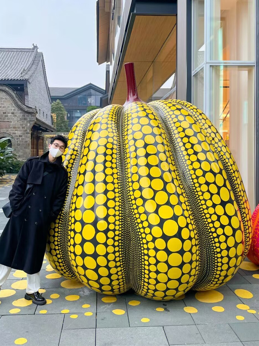 Sculpture Citrouille Yayoi Kusama - Déco Moderne à Points - Pour Jardin, Bureau Ou Intérieur - Résine Verte