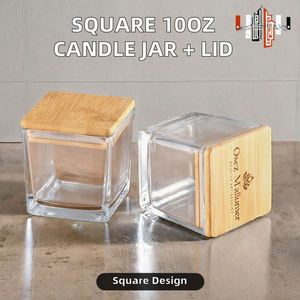 Pot à bougie carré en verre 8x8 cm 10 oz avec couvercle en bambou, idéal pour la décoration intérieure et les festivités de Noël - Vente chaude - Product Image 2