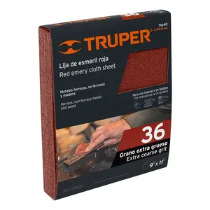 Truper 25 Unidades Juego De Lijas De Esmeril Rojas Grano 36 De Óxido De Aluminio Para Carpintería Y Madera - Product Image 1