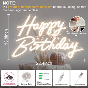 Joyeux anniversaire, enseignes néon LED à intensité variable, alimentées par USB, lumière d'ambiance, décoration de vitrine, lumière indicatrice de rue, personnalisable - Product Image 3
