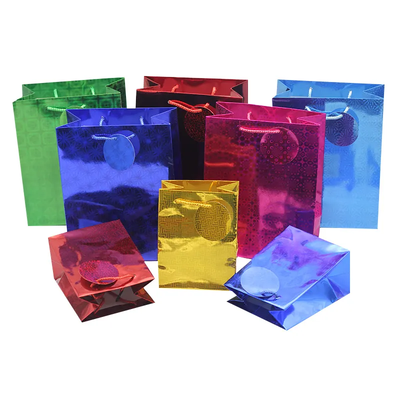 Omet personalizzato lussuoso tutti i colori e dimensioni sacchetti di carta per confezioni regalo olografiche