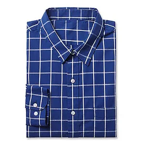 Fabbricazione degli uomini alla moda del cotone oxford indigo lungo manicotto della camicia di plaid