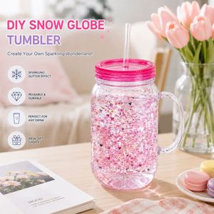 Gobelet réutilisable de 22 oz sans BPA, personnalisable, avec poignée et paille, pour globe à neige DIY, couleur personnalisée, sérigraphie, vente en gros - Product Image 2