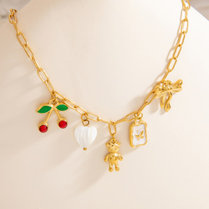 สร้อยคอสแตนเลสพร้อมจี้รูปหมีเชอร์รี่โบว์ ทนทานต่อการเปลี่ยนสี สายคล้องคอ สไตล์ยุโรปอเมริกัน เหมาะสำหรับใส่ไปชายหาด - Product Image 3