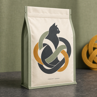Sachet en plastique personnalisé à huit soudures latérales, imprimé par gravure, pour l'emballage de nourriture pour chats, avec motif artistique tissé