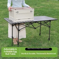 Table rectangulaire pliante réglable en acier au carbone pour camping, pique-nique, repas au feu de camp et utilisation pour les rouleaux d'œufs - Portable