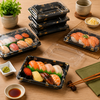 Multi-formaat transparante PET sushi doos met patroon, anti-condens afneembaar deksel voor koude gerechten, fruit en gebak