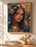 Kit de Peinture Diamant 5D Complet, Fée Fantaisie, Fille, Couronne de Fleurs, Papillon, Art Mosaïque DIY en Strass, Décoration Maison, Cadeau