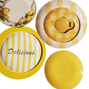 Plato de Cerámica Amarillo Limón, Decoración de Pared, Estilo Americano Retro, Patrón de Plantas, Esmaltado, Plato <span class=keywords><strong>para</strong></span> Mesa de Comedor - Product Image 1