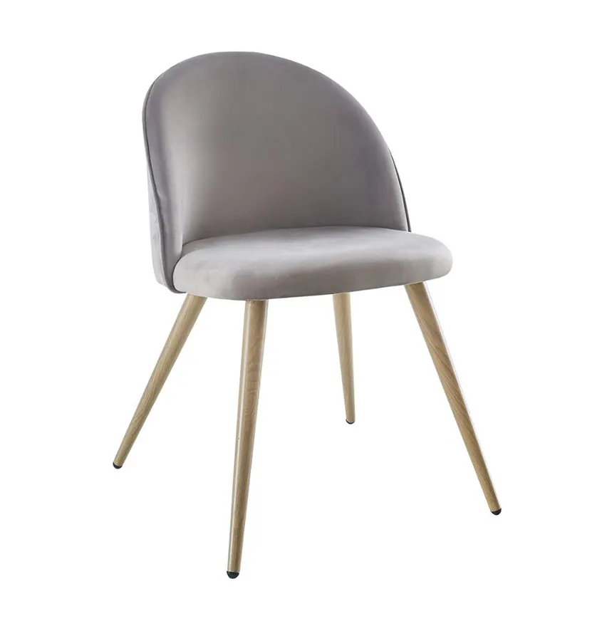 2020ที่ทันสมัยสีเทาผ้ากำมะหยี่เก้าอี้รับประทานอาหารแขนไม้อัดที่นั่งขาโลหะเก้าอี้สำหรับขาย