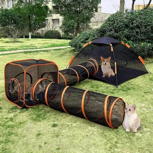 Pop up tenda hewan peliharaan portabel terowongan anjing kucing, tenda bermain dalam ruangan pariwisata luar ruangan lipat dengan tas jinjing