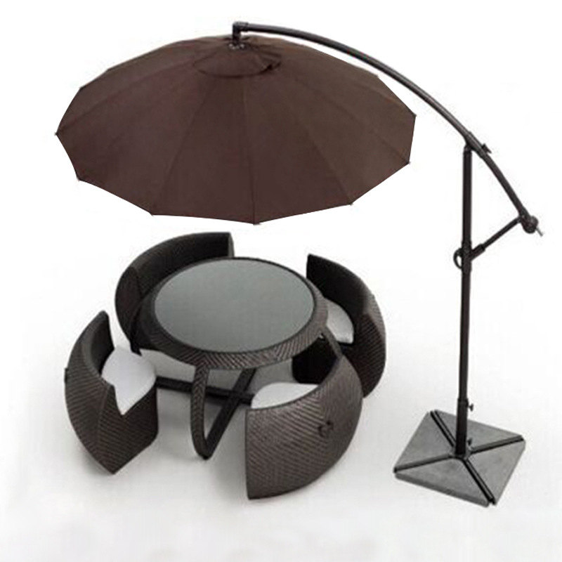 Mesa y sillas en forma de tambor con sombrilla [marrón oscuro]+sombrilla