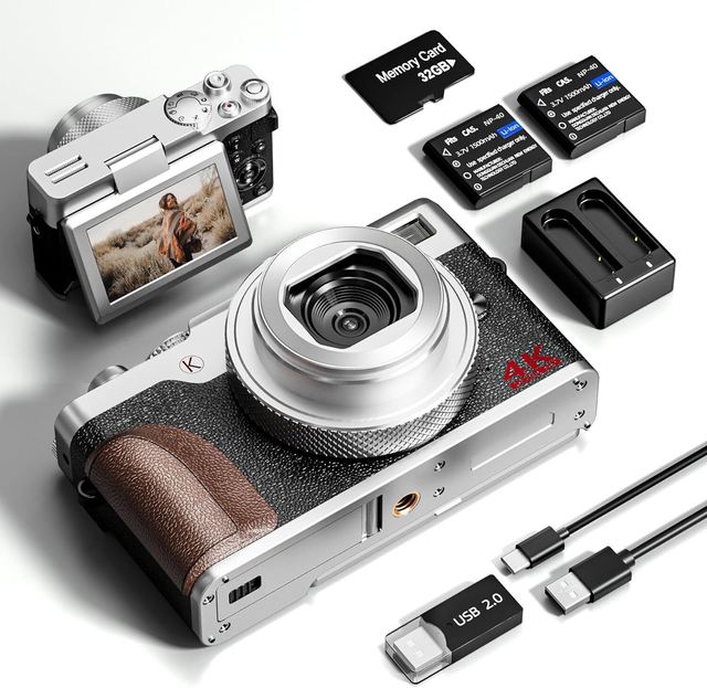 4K Lightweight Camcorders 48mp 56MP CMOS Retro Compact Entry Level Digital Camera with Multiple Style Modes