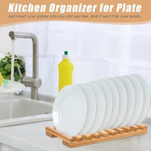 Wooden Plate Organizer For Kitchen Cabinets Eco Friendly <b>Dish</b> Rack Storage <b>Stand</b> - Product Image 4