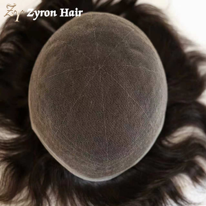 Parrucchino da <span class=keywords><strong>uomo</strong></span> monopezzo senza pieghe, invisibile, in pizzo svizzero, con capelli umani indiani, per acconciature - Product Image 2
