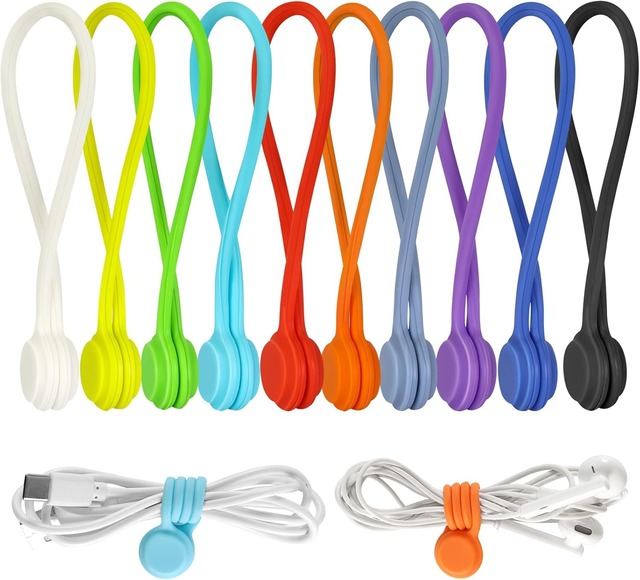 Reusable Magnetic Cable Ties, 4.3 Inch Silicone Cable Ties, USB Cable Manager With Strong Magnets for Office, School, Home