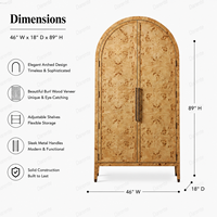 Armoire sculpturale en bois de racine avec portes à arche arrondies, armoire haute autoportante et organisateur de rangement pour vêtements de chambre