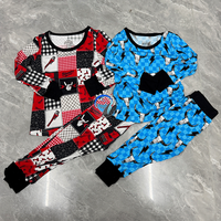 ZS Nieuwe Herfst Kinderkleding Schaakbord Aardbei Print Pyjama Lange Mouwen Broek 2-delig Bamboe Loungewear Set OEM Meisjeskleding