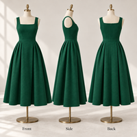 Robe midi pour femme OEM, tissée jacquard, jupe plissée, col carré, sans manches, taille ajustée, coupe trapèze, pour occasions formelles