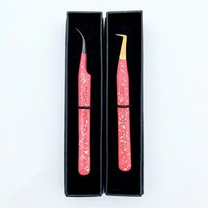 Pinzas para Pestañas con Revestimiento Rosa y Agarre de Fibra, Curvadas y Puntiagudas de 45 y 90 Grados, Herramientas para Extensión de Pestañas al por Mayor - Product Image 1