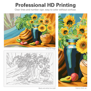 Pittura per numero per kit per adulti disegno di <span class=keywords><strong>girasole</strong></span> con numeri su tela immagine per la decorazione domestica 40 x5 0cm/16x20 pollici - Product Image 6