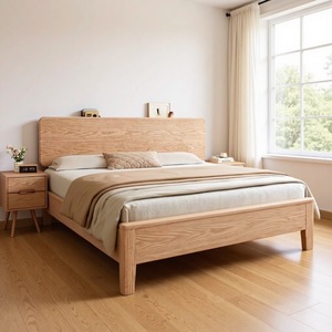 Lit en bois massif de frêne de style nordique, lit plateforme de 1,8 m, mobilier de chambre principale moderne et minimaliste, couleur bois naturel - Product Image 1