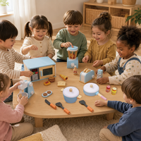 Ensemble de cuisine en bois avec accessoires, jeu de simulation, encourage le jeu imaginatif, amusant et coloré pour enfants