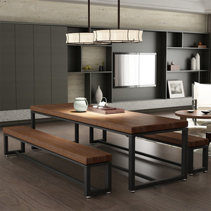 Mesa de Comedor Americana de Madera Maciza, Mesa de Restaurante Sencilla, Combinación de Mesa y Sillas de Comedor de Hierro Antiguo - Product Image 1