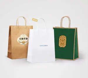 competitive price eco friendly kraft paper bag black white hot stamping gold foil logo embossed