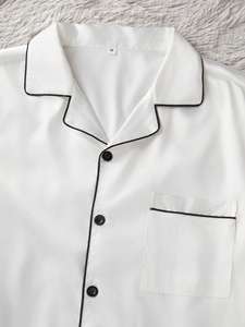 Factory Wholesale Satin Smooth Three Piece Pajama Set Solid Color Lapel Comfortable <strong>Men's</strong> Pajamas - Product Image 2