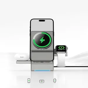 Chargeur sans fil magnétique <span class=keywords><strong>3</strong></span> en 1 Qi2 15W à rotation automatique pour Android, iPhone, iWatch, <span class=keywords><strong>Airpods</strong></span>, station de charge rapide - Product Image 3