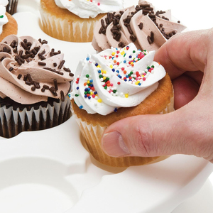 Contenitore Pieghevole Rosso per Cupcake con 24 Scomparti, Rotondo da 9 Pollici, <span class=keywords><strong>in</strong></span> <span class=keywords><strong>Plastica</strong></span> Trasparente con Manico - Product Image 6
