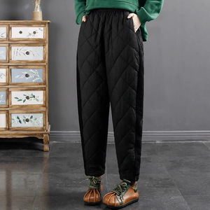 Casual Long Pants Diamond Pattern Down Cotton Plus Size Women Windproof Harem Pants Thickening Micro Elasticity Corduroy Fabric - Product Image 3