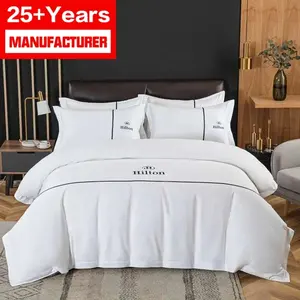 Juego de ropa de cama de 5 estrellas, Sábana plana de algodón 100%, edredón sólido personalizado, juego de cama de hotel, venta al por mayor