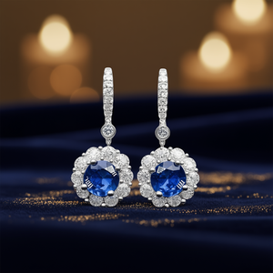 Orecchini in Platino con Diamanti Blu Zaffiro Taglio Brillante Rotondo Colore D Naturali Certificati GIA Gioielli Classici da Sposa per Donna - Product Image 2