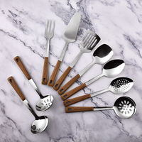 Ensembles d'outils de cuisson en acier inoxydable avec demi-poignée cuillère Fourchette à chair Louche à soupe Écumoire Spatule tourneuse