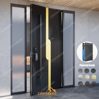 Porte d'entrée pivotante moderne de luxe en aluminium, porte d'entrée de villa, grande porte extérieure personnalisée