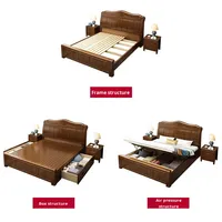 Lit simple 1,5 m en chêne massif, design moderne, ensemble chambre d'hôtel avec coffre de rangement haut, tailles personnalisables, vente en gros pour mariages et hôtels