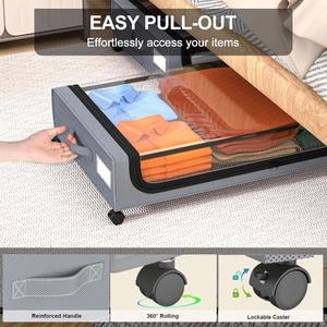 Fabriek Metalen Frame Onder Bed Opslag Doorzichtige Deksels Met Wielen Opslagcontainers Voor Slaapkamer Rollende Kleding Schoen Opbergbakken - Product Image 2