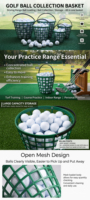 Panier ramasse-balles de golf en nylon, cadre de collecte multi-tailles (25-300 balles) avec poignée pour l'entraînement sur le driving range