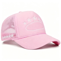 Gorra de béisbol de 5 piezas a la moda con cuerda, gorra trucker, gorra de malla bordada con estrellas, personalización de fábrica y venta al por mayor