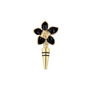Golden Flower Bottle <b>Stopper</b> with Black Enamel Petals Wine Closure Sealing Accessory Handmade Wine <b>Stopper</b> For Gifting Decor - Product Image 1