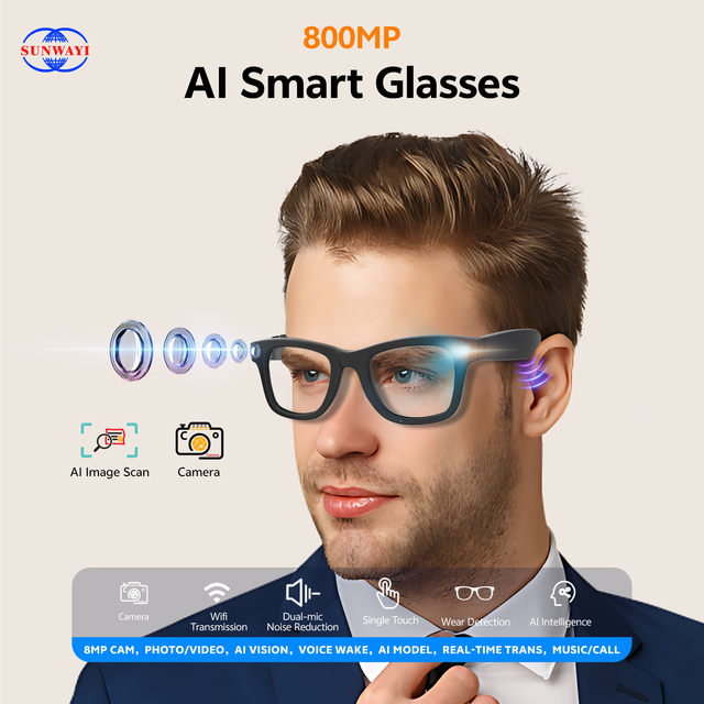 Hot New High-Tech Smart Glasses with Blue Light Blocking Directional Audio & AI Translation 1080p Resolution Blue Color