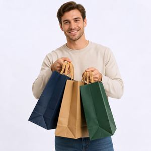 Sacs en papier kraft avec poignées, personnalisés avec logo, de luxe, recyclables, pour vêtements, chaussures, bijoux, chaussettes - Product Image 3