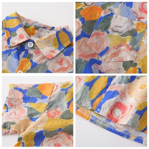 Chemise à manches courtes en coton pour enfants de haute qualité rétro imprimé floral Parent-enfant Robe de <span class=keywords><strong>vacances</strong></span> ample en bord de mer - Product Image 2